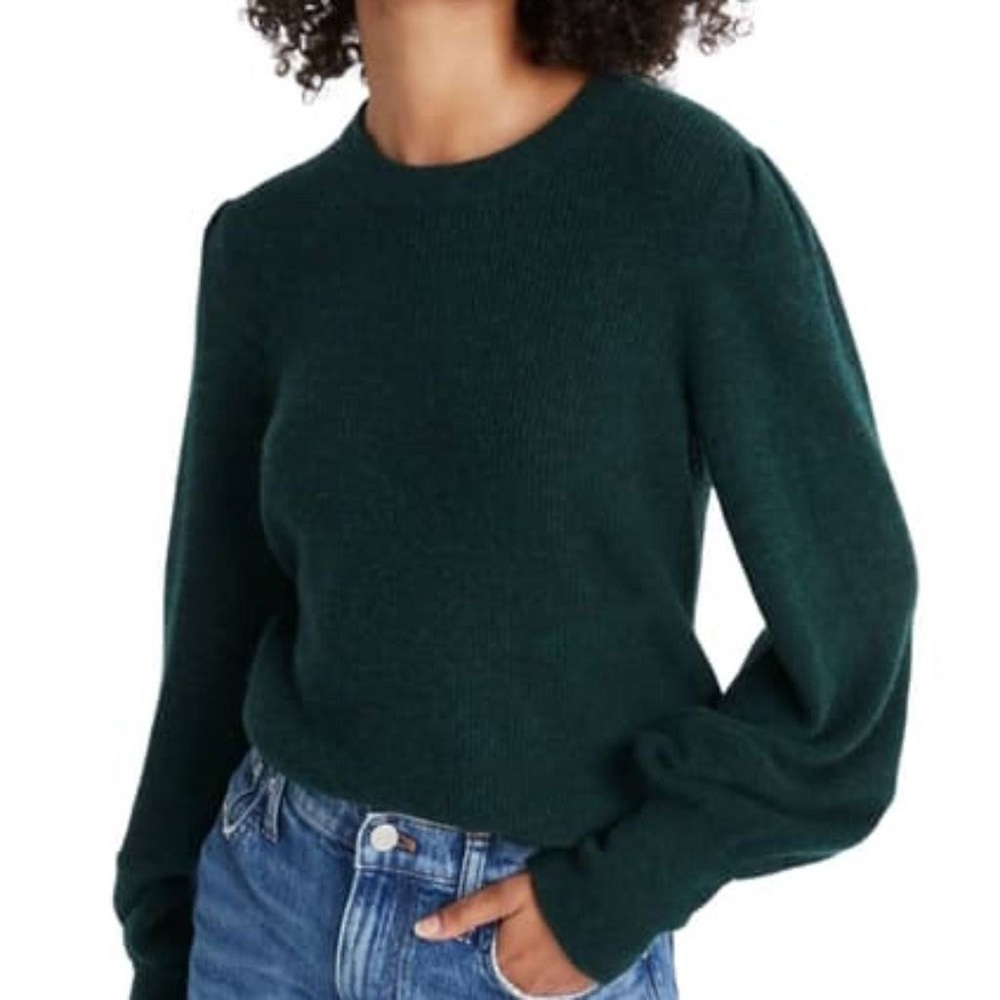 Madewell forest green puff sleeve sweater